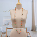 Cotton station necklace, 'Intrepid Summer' - Handcrafted Orange and Green Cotton Station Necklace