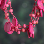Cotton beaded strand necklace, 'Stylish Bohemian' - Handcrafted Bohemian Pink Cotton Beaded Strand Necklace