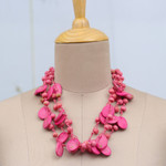 Cotton beaded strand necklace, 'Stylish Bohemian' - Handcrafted Bohemian Pink Cotton Beaded Strand Necklace