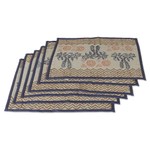 Cotton table runner and placemat set, 'Azure Palace' (7 pieces) - Azure and Ivory Table Runner and Placemats (7 Pieces)
