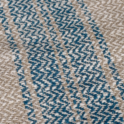 Cotton throw, 'Waves of Serenity' - Striped Blue and Ivory Cotton Throw Crafted in India