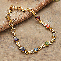 Gold-plated multi-gemstone chakra bracelet, 'Inner Universe'