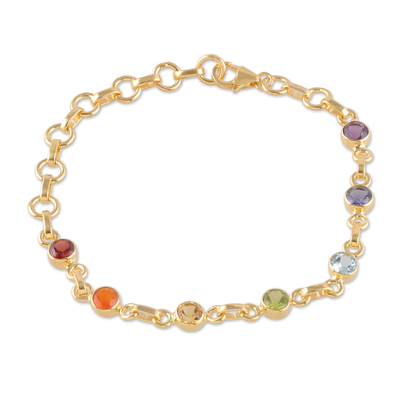 Gold-plated multi-gemstone chakra bracelet, 'Inner Universe' - 22k Gold-Plated Round Multi-Gemstone Chakra Bracelet