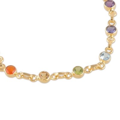 Gold-plated multi-gemstone chakra bracelet, 'Inner Universe' - 22k Gold-Plated Round Multi-Gemstone Chakra Bracelet