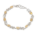 Citrine link bracelet, 'Joyous Shimmer' - Rhodium-Plated and Eight-Carat Natural Citrine Link Bracelet