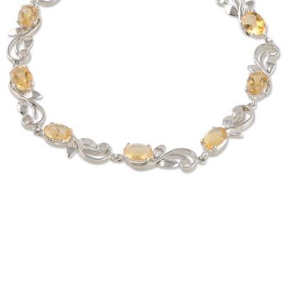 Citrine link bracelet, 'Joyous Shimmer' - Rhodium-Plated and Eight-Carat Natural Citrine Link Bracelet