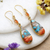 Gold-plated carnelian dangle earrings, 'Teardrop Victory' - Gold-Plated Carnelian and Recon Turquoise Dangle Earrings (image 2) thumbail