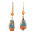 Gold-plated carnelian dangle earrings, 'Teardrop Victory' - Gold-Plated Carnelian and Recon Turquoise Dangle Earrings thumbail