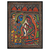 Madhubani painting, 'Jaimala of Ram Sita' - Classic Natural Dye Madhubani Painting of Jaimala Ceremony
