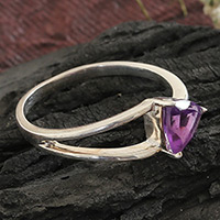 Amethyst solitaire ring, 'Wise Triangle'