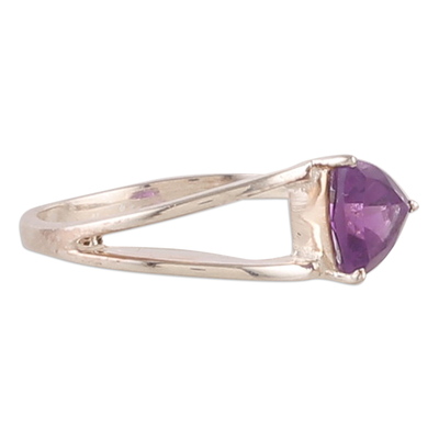 Amethyst solitaire ring, 'Wise Triangle' - Triangle-Cut One-Carat Amethyst Solitaire Ring from India