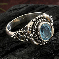 Blue topaz cocktail ring, 'Traditional Serene' - Traditional One-Carat Blue Topaz Cocktail Ring from India