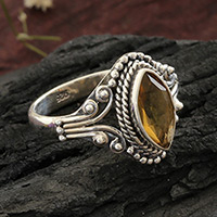 Citrine single-stone ring, 'Sunshine Luxury' - One-Carat Faceted Citrine Single Stone Ring from India