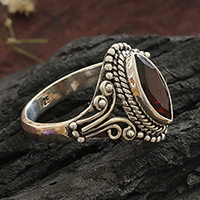 Garnet single-stone ring, 'Passionate Luxury' - Natural One-Carat Garnet Single Stone Ring from India