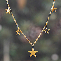 Gold-plated charm necklace, 'Star Spark' - Adjustable Gold-Plated Star-Themed Charm Necklace from India