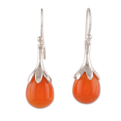 Carnelian dangle earrings, 'Warm Sunset Elegance' - Polished Silver Dangle Earrings with Carnelian Stones