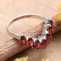 Garnet band ring, 'Scarlet Array' - High-Polished Faceted Two-Carat Garnet Band Ring