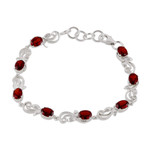 Garnet link bracelet, 'Scarlet Shimmer' - Rhodium-Plated and Eight-Carat Natural Garnet Link Bracelet