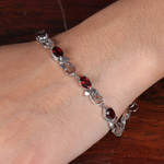 Garnet link bracelet, 'Scarlet Shimmer' - Rhodium-Plated and Eight-Carat Natural Garnet Link Bracelet