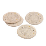 Glass beaded coasters, 'Ivory Majesty' (set of 4) - Set of 4 Handcrafted Round Ivory Glass Beaded Coasters