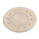 Glass beaded coasters, 'Ivory Majesty' (set of 4) - Set of 4 Handcrafted Round Ivory Glass Beaded Coasters