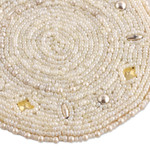 Glass beaded coasters, 'Ivory Majesty' (set of 4) - Set of 4 Handcrafted Round Ivory Glass Beaded Coasters