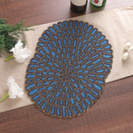 Glass beaded placemats, 'Peacock Palace' (set of 4) - Set of 4 Handcrafted Teal and Golden Glass Beaded Placemats