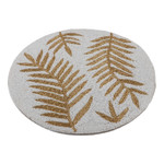 Glass beaded placemats, 'Golden Dinner' (set of 4) - Set of 4 Leafy White and Golden Glass Beaded Placemats