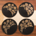 Glass beaded placemats, 'Nocturnal Bouquet' (set of 4) - Set of 4 Floral Black and Golden Glass Beaded Placemats