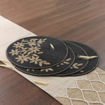 Glass beaded placemats, 'Nocturnal Bouquet' (set of 4) - Set of 4 Floral Black and Golden Glass Beaded Placemats