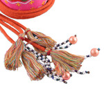 Embroidered cotton belt, 'Cerise Tassels' - Rayon Embroidered Cerise Cotton Belt with Tassels