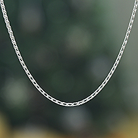 Sterling silver chain necklace, 'Sparkling Bonds' - High-Polished Unisex Sterling Silver Wheat Chain Necklace