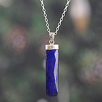 Lapis lazuli pendant necklace, 'Fragment of Intellect' - High-Polished Minimalist Lapis Lazuli Pendant Necklace