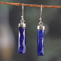 Pendientes colgantes de lapislázuli, 'Fragmentos de intelecto' - Pendientes colgantes de lapislázuli minimalistas de alto pulido