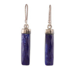 Lapis lazuli dangle earrings, 'Fragments of Intellect' - High-Polished Minimalist Lapis Lazuli Dangle Earrings
