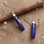 Lapis lazuli dangle earrings, 'Fragments of Intellect' - High-Polished Minimalist Lapis Lazuli Dangle Earrings