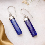Lapis lazuli dangle earrings, 'Fragments of Intellect' - High-Polished Minimalist Lapis Lazuli Dangle Earrings