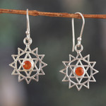 Carnelian dangle earrings, 'Fiery Chakra' - Heart Chakra-Shaped Faceted Carnelian Dangle Earrings