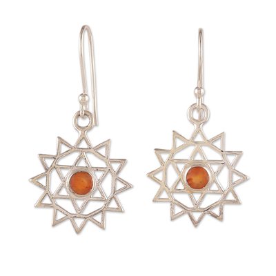 Carnelian dangle earrings, 'Fiery Chakra' - Heart Chakra-Shaped Faceted Carnelian Dangle Earrings