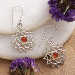 Carnelian dangle earrings, 'Fiery Chakra' - Heart Chakra-Shaped Faceted Carnelian Dangle Earrings
