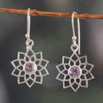 Amethyst dangle earrings, 'Enchanting Chakra' - Crown Chakra-Shaped Faceted Amethyst Dangle Earrings