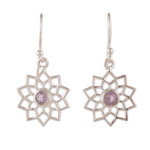 Amethyst dangle earrings, 'Enchanting Chakra' - Crown Chakra-Shaped Faceted Amethyst Dangle Earrings