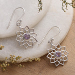 Amethyst dangle earrings, 'Enchanting Chakra' - Crown Chakra-Shaped Faceted Amethyst Dangle Earrings