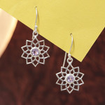 Amethyst dangle earrings, 'Enchanting Chakra' - Crown Chakra-Shaped Faceted Amethyst Dangle Earrings