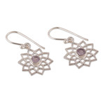 Amethyst dangle earrings, 'Enchanting Chakra' - Crown Chakra-Shaped Faceted Amethyst Dangle Earrings