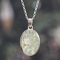 Apatite pendant necklace, 'Learning Spirit' - Sterling Silver Necklace with Freeform Apatite Pendant