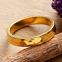Gold-plated band ring, 'Golden Glam' - Hammered and High-Polished 22k Gold-Plated Band Ring