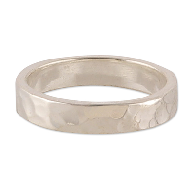 Sterling silver band ring, 'Luminous Sheen' - Hammered and High-Polished Sterling Silver Band Ring