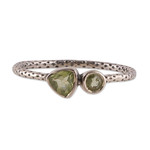 Peridot band ring, 'Spring Green Duo' - Dot-Accented Sterling Silver and Natural Peridot Band Ring