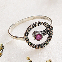 Ruby cocktail ring, 'Ruby Queen' - Traditional Faceted Ruby and Sterling Silver Cocktail Ring